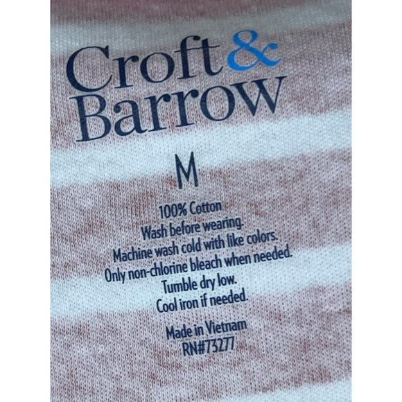 Croft & Burrow Women's Medium Top Red and White Stripes 3/4 Sleeves Round Neck - Picture 9 of 10